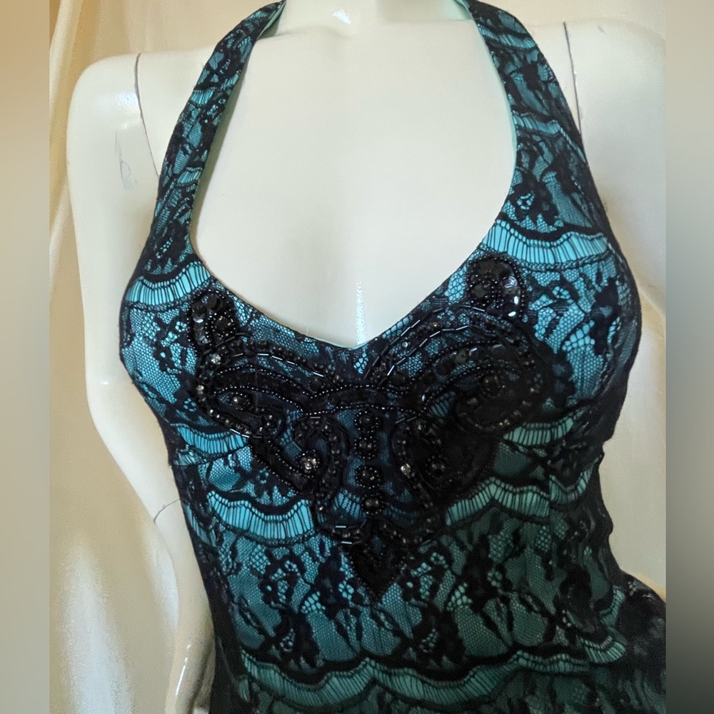 Y2K Jane Norman Black Lace and Mint Dress Size XS-S